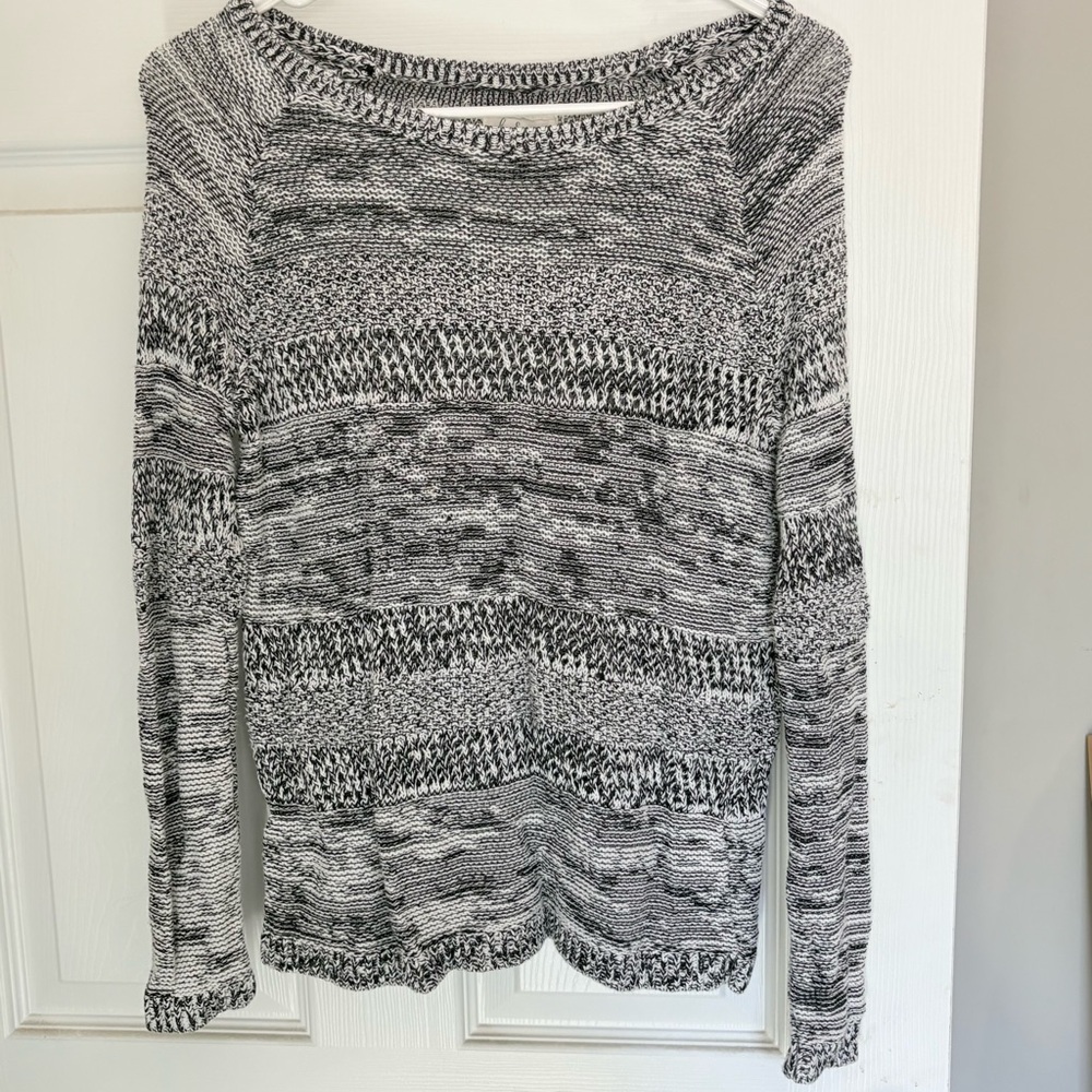 Lou & Grey Marled Black and White Knit Sweater Boatneck XS